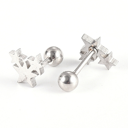 201 Stainless Steel Barbell Cartilage Earrings, Screw Back Earrings, Star