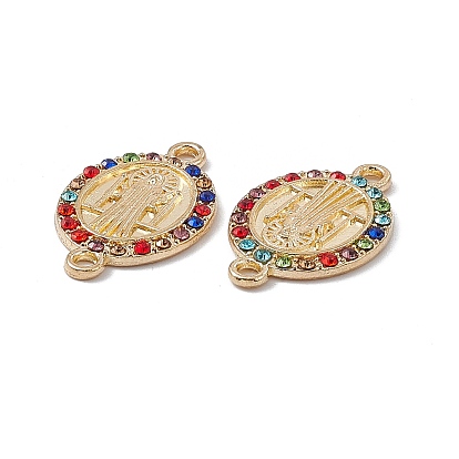 Alloy Connector Charms, with Colorful Rhinestones, Oval Links with Religion Saint