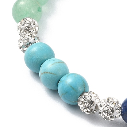 Chakra Gemstone Beaded Bracelets, with Polymer Clay Rhinestone Beads