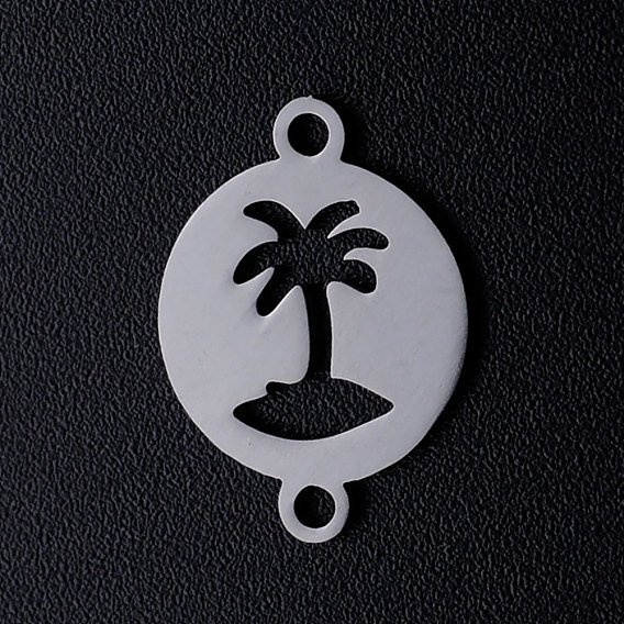 201 Stainless Steel Links Connectors, Flat Round with Coconut Tree