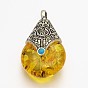Teardrop Tibetan Style Pendants, Alloy Findings with Beeswax, Antique Silver, 38x22.5x17.5mm, Hole: 4mm