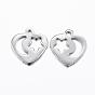 201 Stainless Steel Hollow Pendants, Cut-Out, Heart with Star and Moon