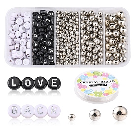 DIY Letter Beaded Stretch Bracelet Making Kit, Including ABS Plastic Round & Acrylic Flat Round Beads, Elastic Thread