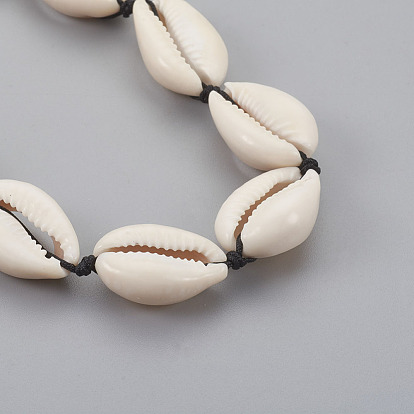 Colliers de perles coquille cauris, avec cordon en nylon et pinces à homard en acier inoxydable 304