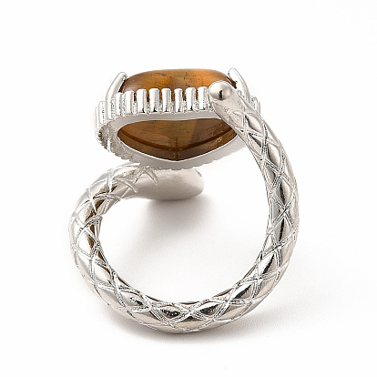 Coeur de pierres précieuses avec anneau de manchette ouvert serpent, bijoux en laiton platine pour femme