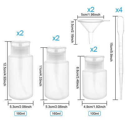 DIY Empty Plastic Press Pump Bottle Sets, with Waterproof Sticker Labels, Plastic Funnel Hopper & Dropper