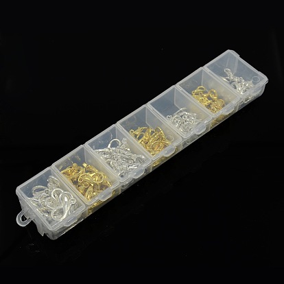 1 коробка 140 шт серебра и золотые цинковый сплав омара коготь застежками, 10~16x6~8 мм, отверстие: 1.5~2 мм, около 20 шт / отсек