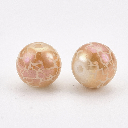 Electroplate Glass Beads, Round with Pattern