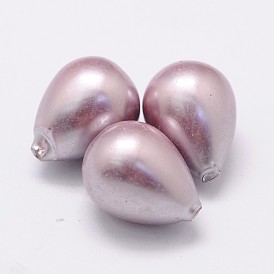 Perles nacrées de coquilles, la moitié foré, goutte , 13~14x10mm, Trou: 1mm