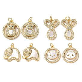 Brass Micro Pave Clear Cubic Zirconia Pendants, with Shell and Jump Ring, Real 18K Gold Plated