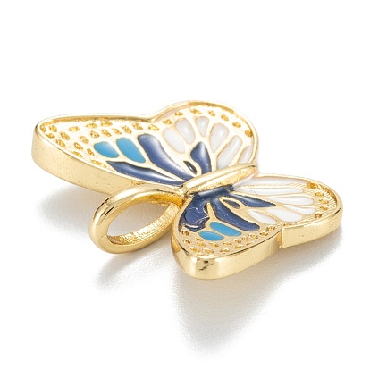 Brass Enamel Pendants, Real 18K Gold Plated, Long-Lasting Plated, Butterfly