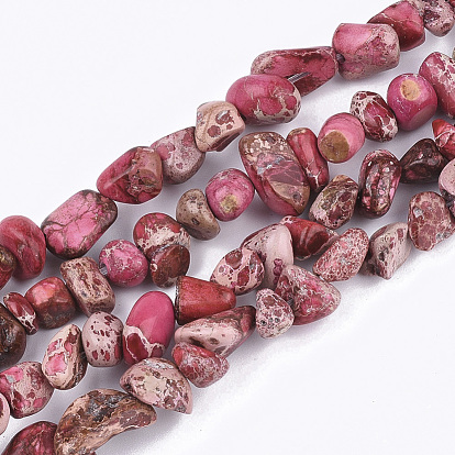 Brins de perles de jaspe impérial naturel, teint, puces