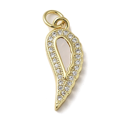 Brass Micro Pave Cubic Zirconia Pendants, with Shell, Pepper