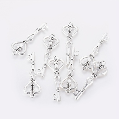 Tibetan Style Skeleton Key Pendants, Lead Free and Cadmium Free, 41x14x2.5mm, Hole: 1.5mm