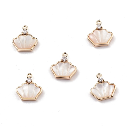 Dijes de corona de concha de agua dulce natural, con fornituras de diamantes de imitación de cristal de latón