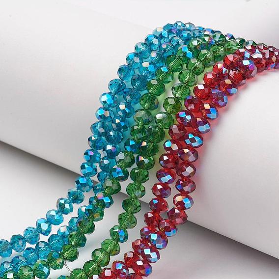 Perles en verre electroplate, demi-plaqué, bleu plaqué, facette, rondelle