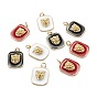Real 18K Gold Plated Brass Enamel Pendants, with Jump Rings, Long-Lasting Plated, Rectangle with Lion