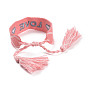 Word Love Polycotton(Polyester Cotton) Braided Bracelet with Tassel Charm, Flat Adjustable Wide Wristband for Couple