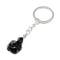 Synthetic & Natural Gemstone Keychain, with Iron Findings, Tortoise, Platinum