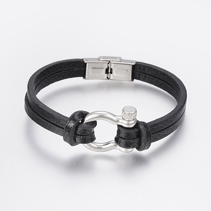 Men's Leather Cord Multi-strand Bracelets, with 304 Stainless Steel Toggle Clasps