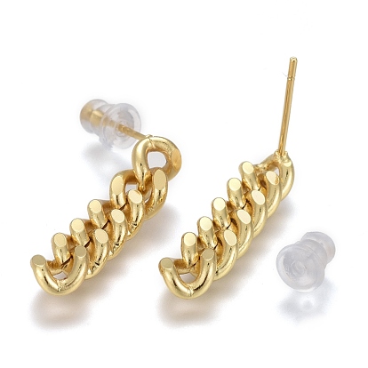 Boucles d'oreilles pendantes à chaîne gourmette en laiton, facette, avec des noix d'oreille en plastique, plaqué longue durée