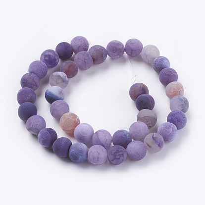 Natural Weathered Agate Beads Strands, Dyed, Frosted, Round