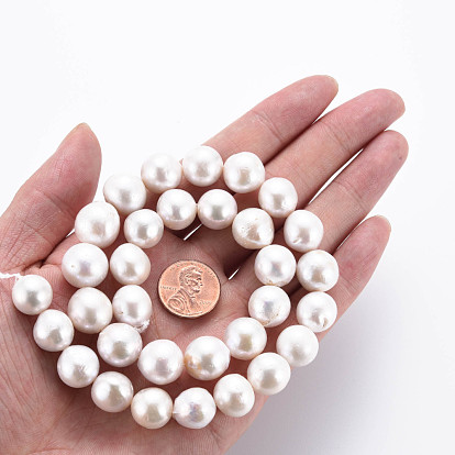 Perles de nacre naturelle brins Keshi, perle de culture d'eau douce, ronde