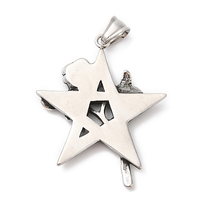 304 Stainless Steel Big Pendants, Star with Rose Charm