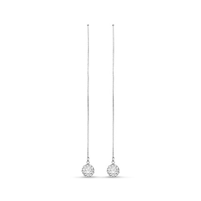 SHEGRACE Fresh Style 925 Sterling Silver Ear Threads, with Micro Pave AAA Cubic Zirconia Ball, 100mm, Pin: 0.7mm