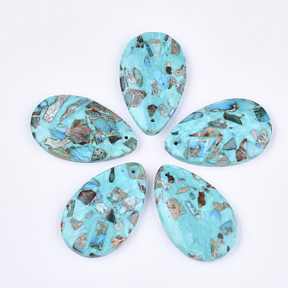 Assembled Synthetic Imperial Jasper and Turquoise Pendants, Dyed, Drop