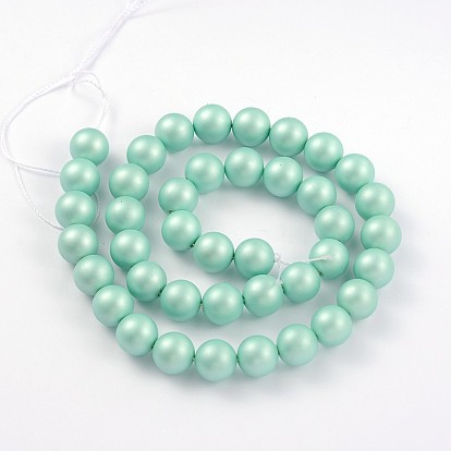 Round Shell Pearl Bead Strands, Frosted, Dyed