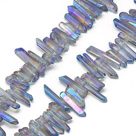 Natural Quartz Crystal Beads Strands, Rainbow Plated, Nuggets