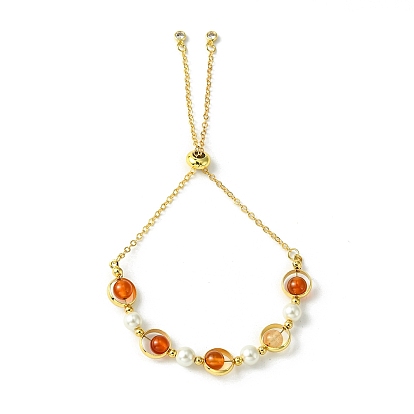 3piezas 3 pulseras de cadena tipo cable deslizante de latón estilo, Pulsera de cuentas de perlas y piedras preciosas naturales para mujer.