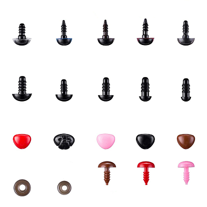 Craft Plastic Doll Eyes & Nose Set, with Donut Plastic Nose Washer, Mixed Shapes, Doll Making Supplies