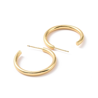 Brass Simple Ring Stud Earrings, Half Hoop Earrings for Women, Cadmium Free & Nickel Free & Lead Free