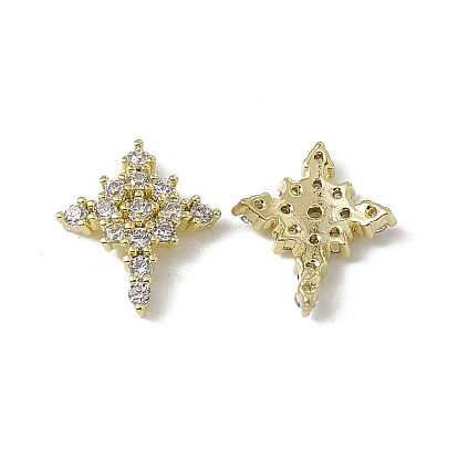 Brass Pave Clear Cubic Zirconia Cabochons, Nail Art Decoration Accessories, with Glass Rhinestone, Star