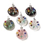 Natural & Synthetic Gemstone Pendants, with Brass Findings, Donut/Pi Disc with Beaded Charms