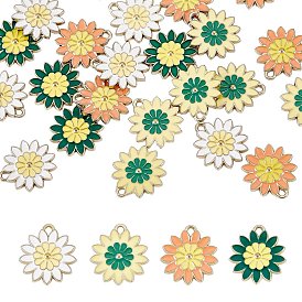 32 pcs 4 pendentifs en émail bicolore en alliage de couleurs, or et de lumière, fleur