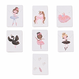 Rectangle Paper Necklace Display Cards, Jewelry Display Cards for Necklace Storage, White, Dancer/Swan/Dree/Horse Pattern