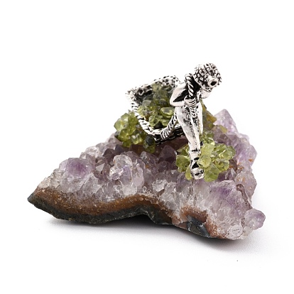 Natural Gemstone Cluster & Alloy Miner Model Ornament, for Desk Home Decoration