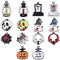 14 pcs 14 style halloween thème rack placage pendentifs en alliage émaillé peints à la bombe, chauve-souris/fantôme/lampe à paraffine/tombeau/toile d'araignée/citrouille