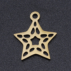 201 Stainless Steel Laser Cut Charms, Hollow Star