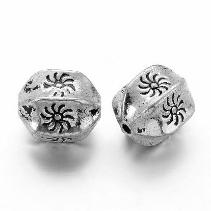 Alloy Beads, Cadmium Free & Lead Free, Barrel with Sun Pattern, 11x9mm, Hole: 1.5mm