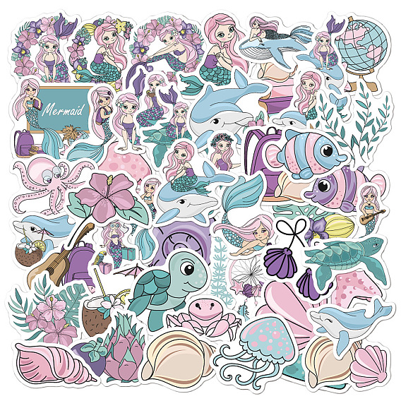 50 pegatinas autoadhesivas de dibujos animados de pvc con tema oceánico, calcomanías impermeables de animales marinos para manualidades infantiles