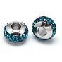 Rondelle 304 Stainless Steel Polymer Clay Rhinestone European Beads, with Double Side Platinum Color Core, Stainless Steel Color, 10x6mm, Hole: 4mm