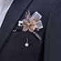 Tissu de soie imitation papillon & bowknot corsage boutonnière, avec des perles en plastique et strass, pour homme ou marié, garçons d'honneur, mariage, décorations de fête