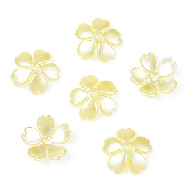 Spray Paint ABS Plastic Imitation Pearl Beads Caps, Flower 5 Petals