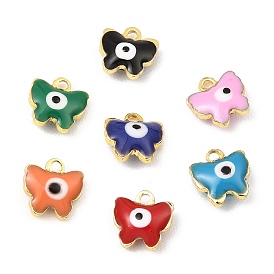 Brass Enamel Charms, Real 18K Gold Plated, Long-Lasting Plated, Lead Free & Cadmium Free, Butterfly with Evil Eye Charm