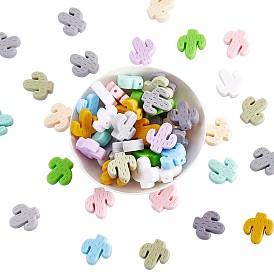 60Pcs Cactus Silicone Focal Beads Colorful Large Hole Loose Spacer Beads Silicone Beads for DIY Necklace Bracelet Earrings Keychain Craft Jewelry Making