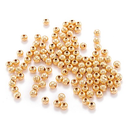 Brass Corrugated Beads, Real 18K Gold Plated, Round